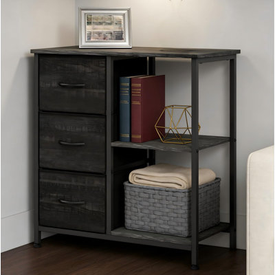 3 Drawers Fabric File Cabinet for Home Office Cabinet with Drawers, Filing Cabinets with 2 Open Storage Compartments, More Saving-Space, Black
