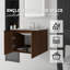 Meuble-lavabo suspendu de 61 cm (24 po) avec lavabo en céramique, portes à fermeture amortie, comptoir et dosseret en marbre reconstitué blanc granit de 1,5 cm (0,6 po), armoire en contreplaqué, brun-133277195