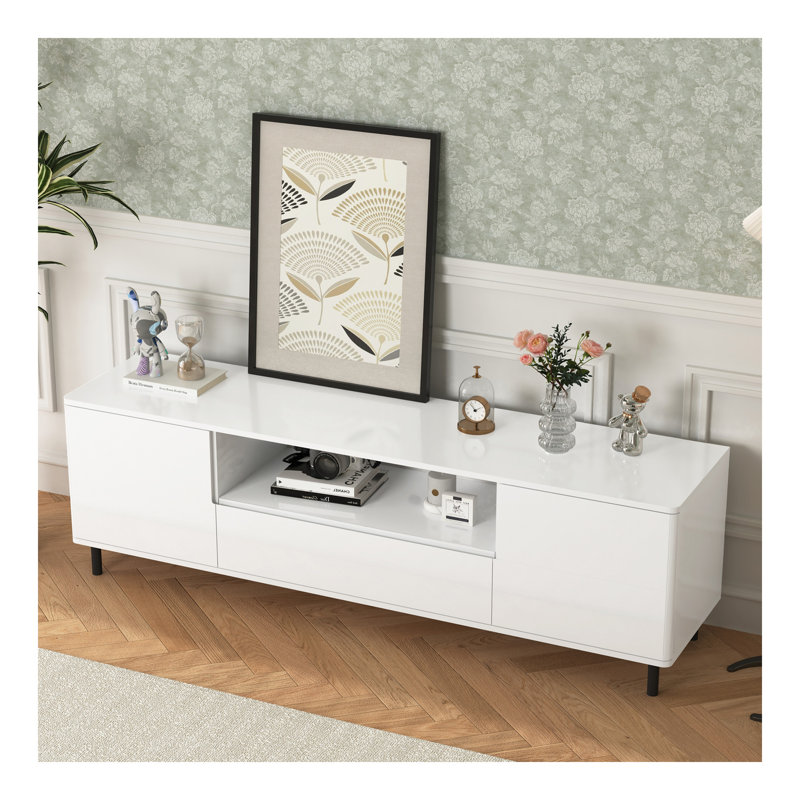 Console de télévision moderne à panneau ultrabrillant, meuble télé, centre de divertissement avec tablettes de rangement, meuble télé pour salon, chambre à coucher