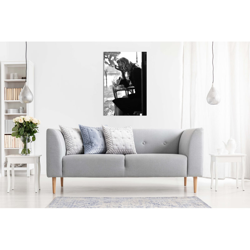 Closed-Eyes Woman Smoking - Wrapped Canvas Print, 31cm H x 20cm W x 1.8cm D
