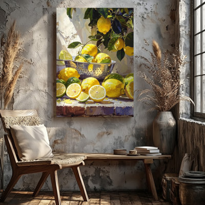 Mediterranean Lemon And Lime Still Life Canvashyper Realistic Painting With Canvas Wall Art Ready To Hang Gallery Wrapped Home Decor