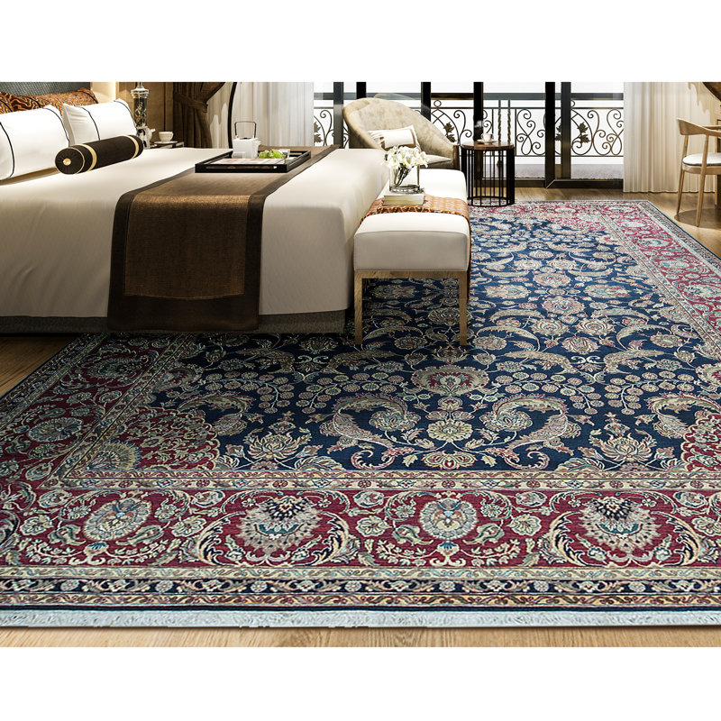 Hand-Knotted High-Quality Blue and Red Area Rug
