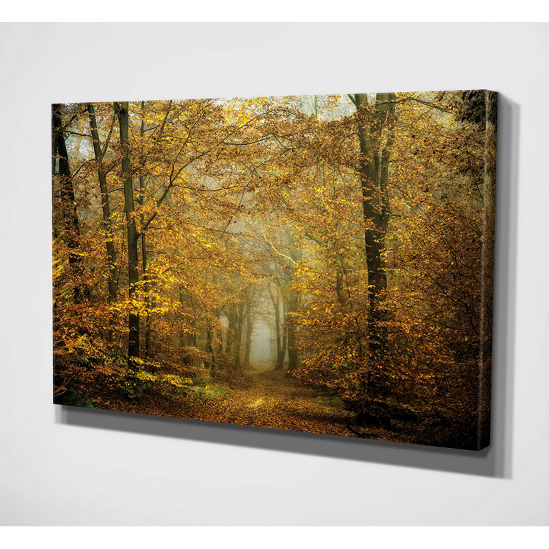 Golden Autumn Forest Path Framed Canvas Print