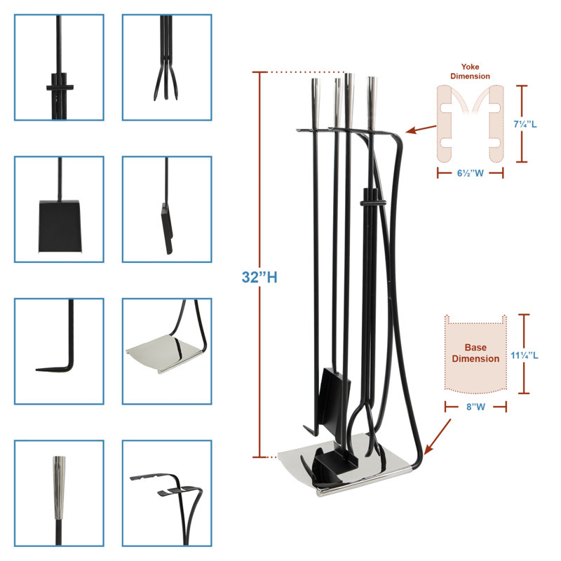 Haseeb Iron Fireplace Tool Set, Nickel