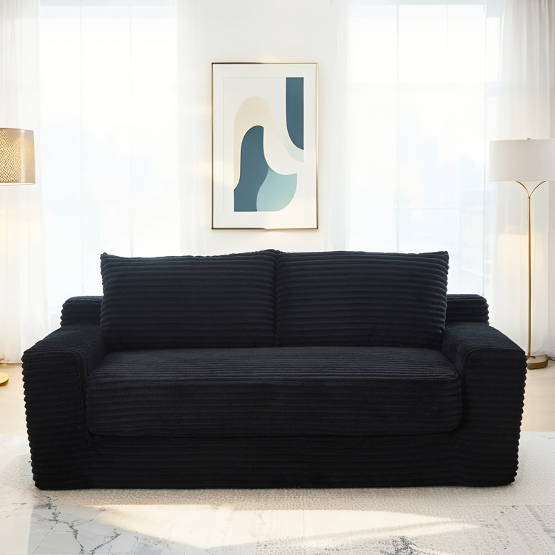 Canapé-causeuse avec mousse à mémoire de forme et structure en acier, aucun assemblage requis, conception convertible 2 en 1 en velours côtelé pour divers espaces de vie