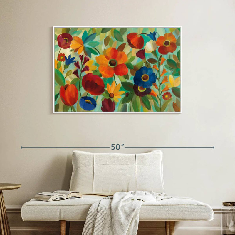 Été floral III, Cadre flottant blanc, 40 po x 27 po