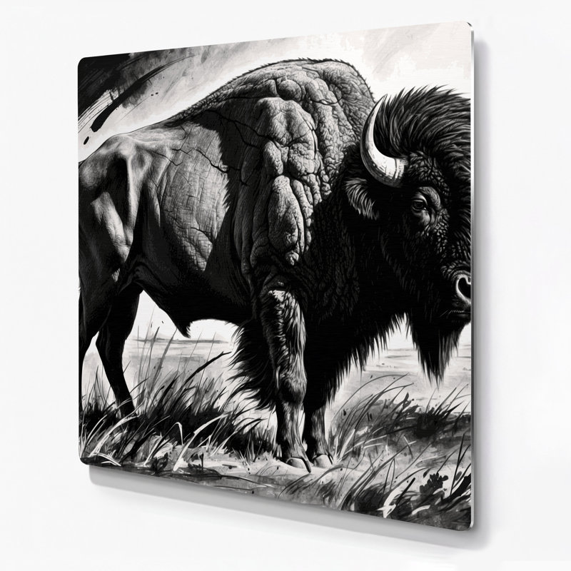 Faune, bison américain, art mural en métal gris, 8" H x 8" W
