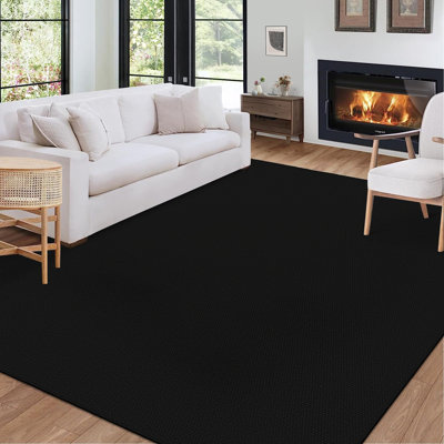 Area Rug 10x13 Extra Large Rug Modern Solid Textured Machine Washable Rug for Living Room, Non Slip Stain Resistant Accent Rug Contemporary Weaving Floor Cover Carpet for Bedroom, Black