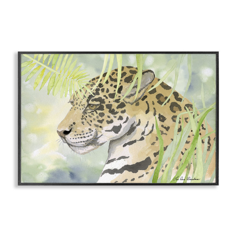 «Leopard In The Jungle», estampe numérique de Lee Ann Sanders, H 12 po x l 18 po, Giclée encadrée noir minuit