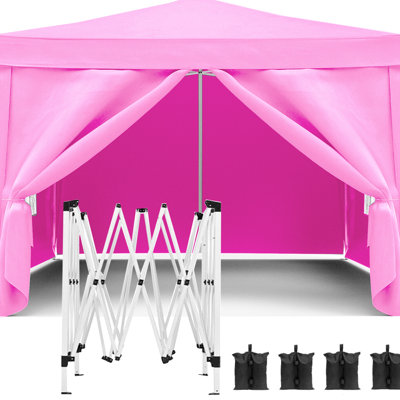 Pink 10'X10' Portable Garden Canopy - Upf 50+, With Ground Nails, For A Beautiful Competition Camping Wedding Pink, 4 Weight Bags Outdoor Weddings