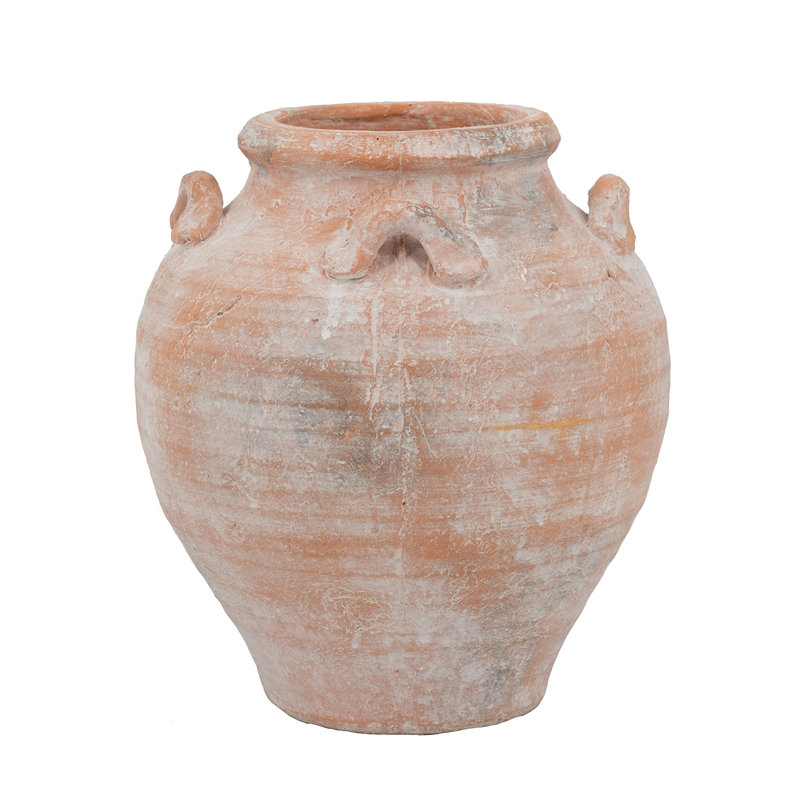 Vase rond 8,5 x 8,5 x 9,5 po avec finition texturée terre cuite et petites poignées