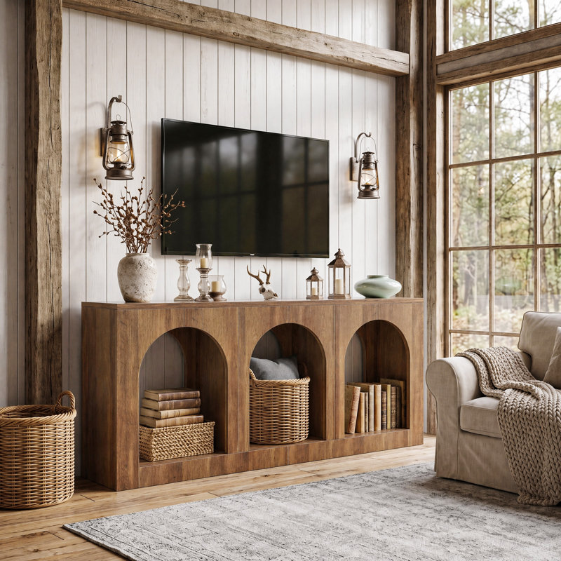 Meuble télé 70,86 po avec tablette de rangement, Brun