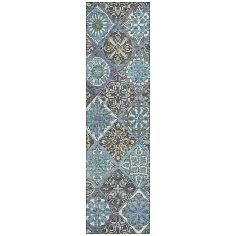 Machine Washable Indoor/Outdoor Boruta ACN2256 Panels Rug, Runner 2'3" x 7'6"