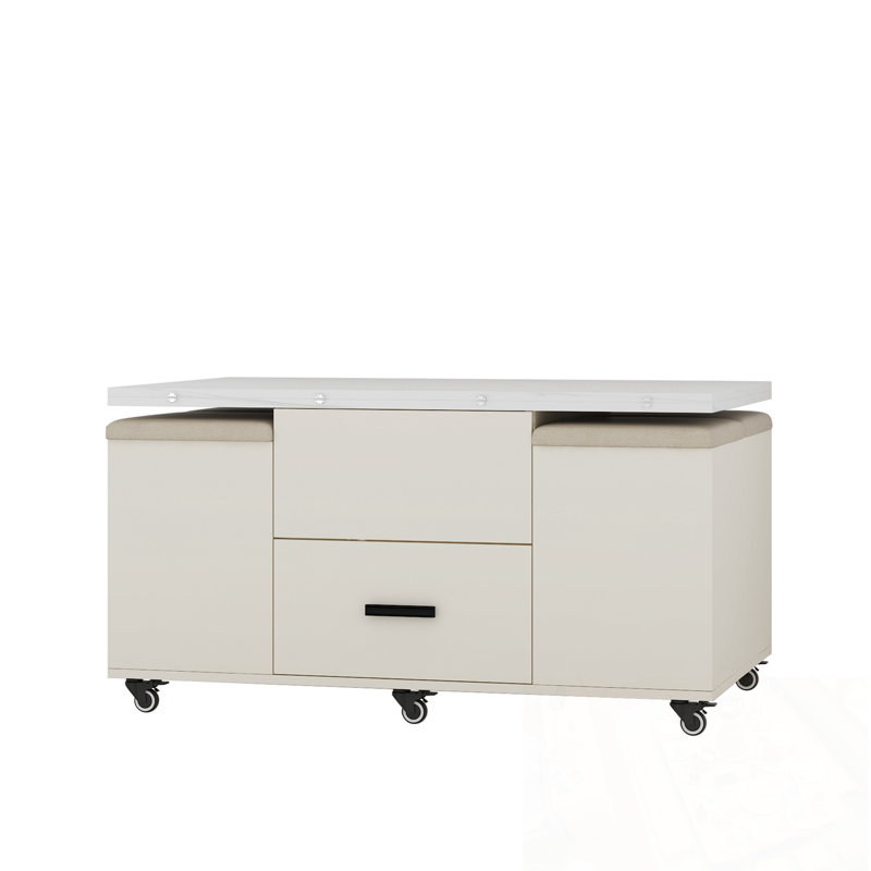 Emagene relevable avec 4 tabourets et 2 tiroirs, Blanc