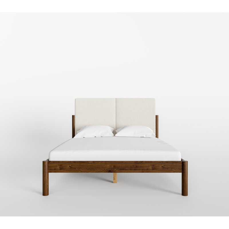 Ardin Solid Wood Bed with Boucle Headboard, Walnut, Queen
