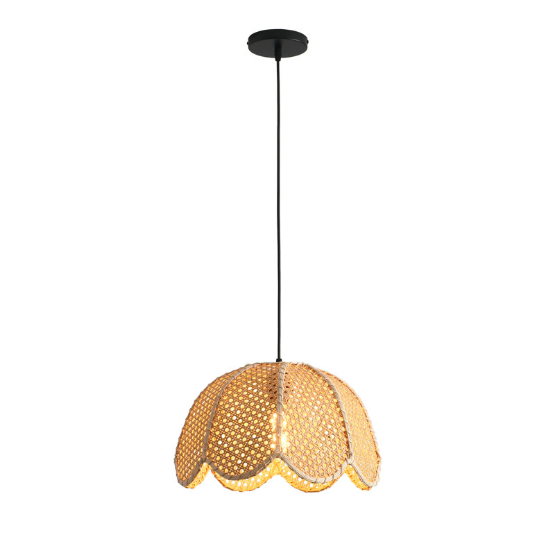 Rattan Peel & Rattan Pendant Light, Natural Mixed Materials, Iron Frame, Adjustable Height, E27 Socket, 40 Cm Diameter, For Boho Rustic Decor (Bulb Not Included)