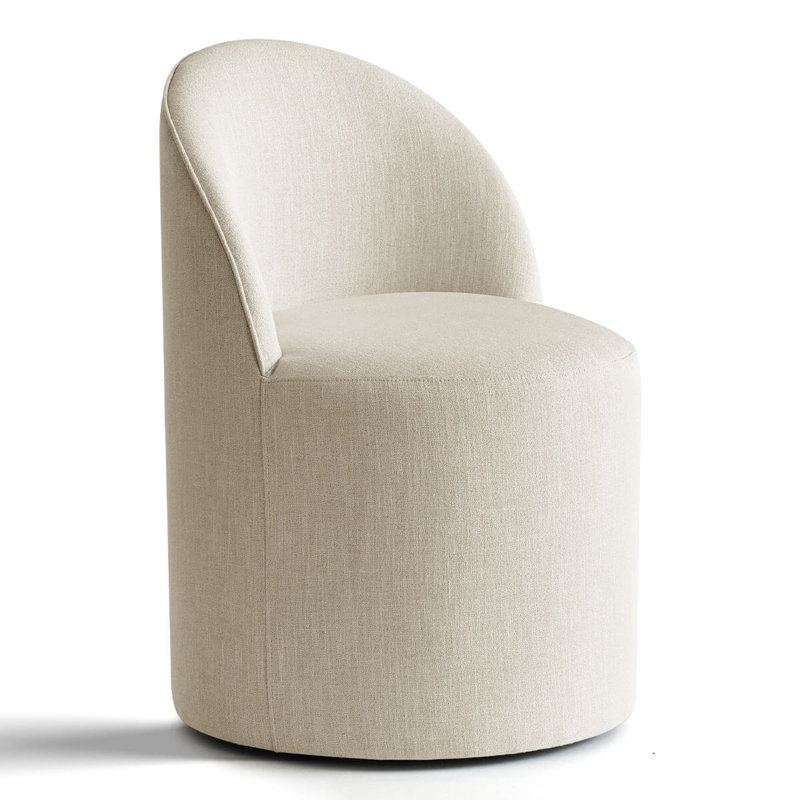 Chaise de bureau rembourrée pivotante en lin avec roulettes cachées, Beige