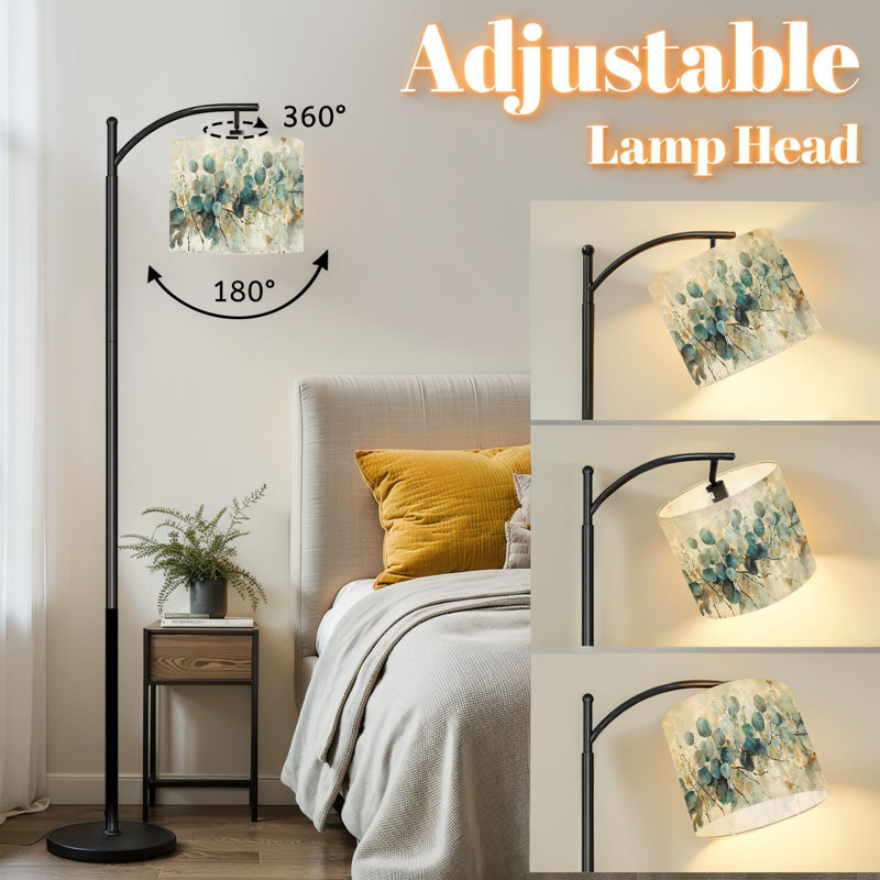 Lampe sur pied à arc avec abat-jour réglable plantes vertes feuilles fleurs florales vigne Home Decor Art Eucalyptus lampe sur pied 3 températures de couleur à haut gradateur avec interrupteur au pied pour la chambre à coucher