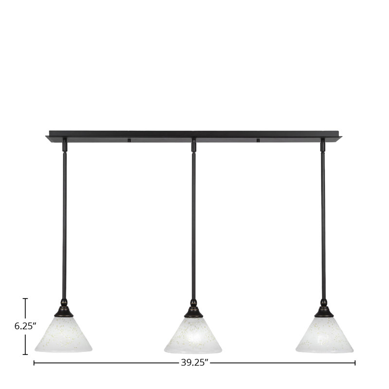 Luminaire suspendu linéaire sur pied 3 lumières avec verre de glace doré, H 6,25 po x l 39,25 po x P 7 po, Granit foncé
