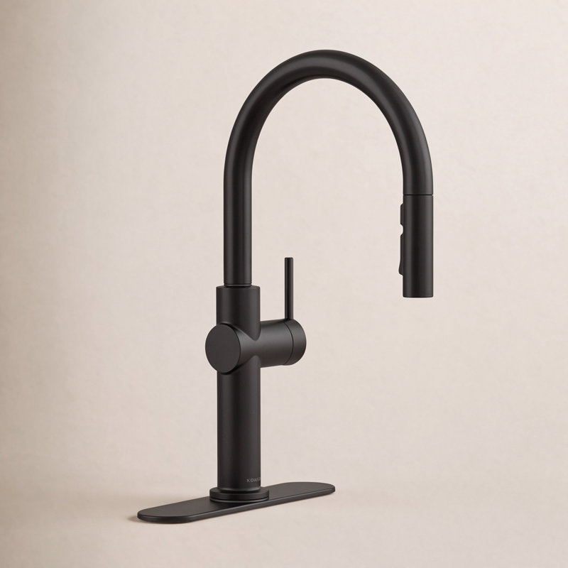 Kohler Crue Single Handle Pull Down Kitchen Faucet with Three-Function Pull Down Sprayer, Matte Black