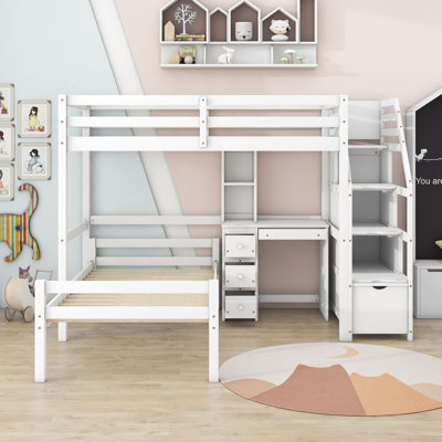 Gara Twin over Twin 3 Drawer L-Shaped Bunk Beds with Built-in-Desk by Harriet Bee by Harriet Bee