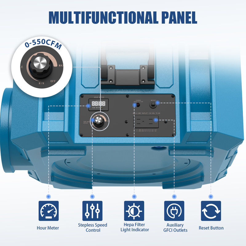Commercial Air Scrubber Air Purifier With 3-stage Filtration, Green