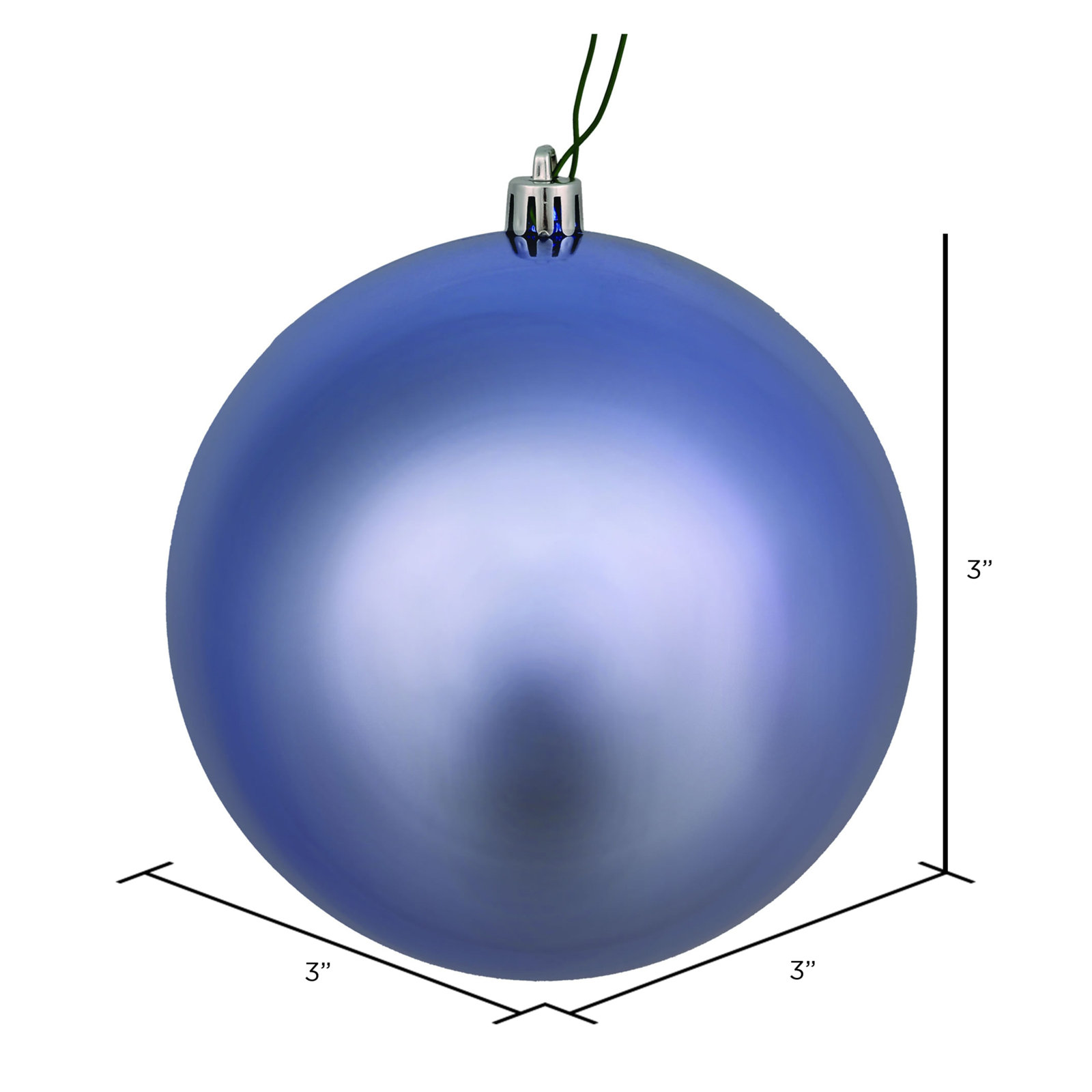 Holiday Décor Ball Ornament, Periwinkle Shiny, 3" H x 3" W x 3" D