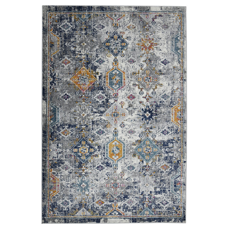 2' X 3' Blue And Orange Geometric Power Loom Area Rug,  Rectangle 2 x 3'