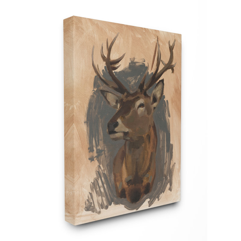 «Deer Portrait Grey Brown Animal», reproduction d'art, H 16 po x l 20 po x P 1,5 po, Toile tendue