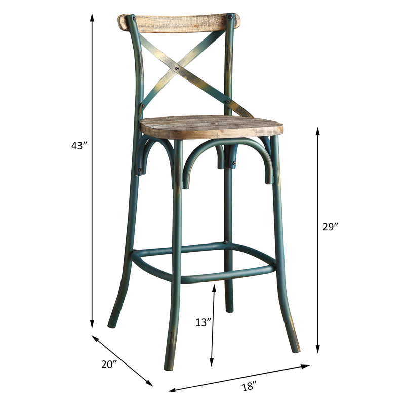 Tabouret de bar et de style turquoise antique de style rétro - soutien du haut du dossier, base stable à quatre pieds avec repose-pieds, siège en bois confortable pour le soutien de la salle à manger, invitant