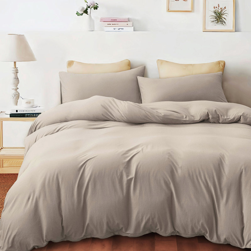 Ensemble de housse de couette en coton jersey, Gris crème, Housse de couette très grand + 2 très grandes ta
