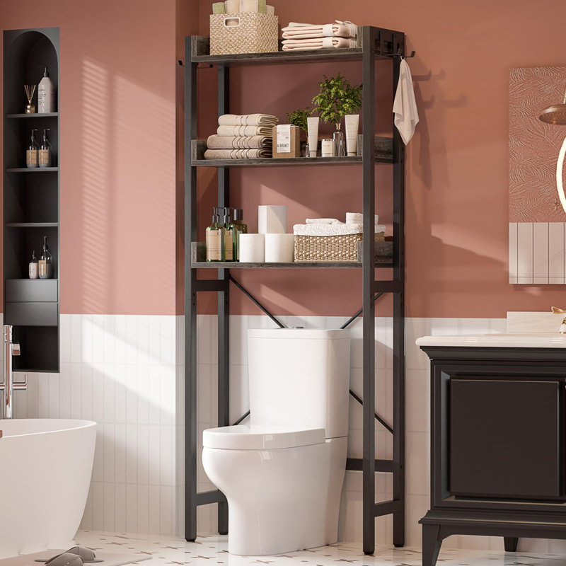 Étagère de rangement à 3 niveaux au-dessus de la toilette, Chêne gris