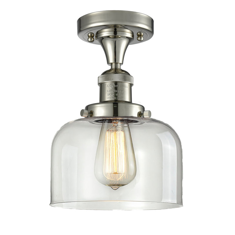 Plafonnier semi-encastré 8 po Bell, Clair, Ampoule à DEL rétro de 6 watts, Nickel poli