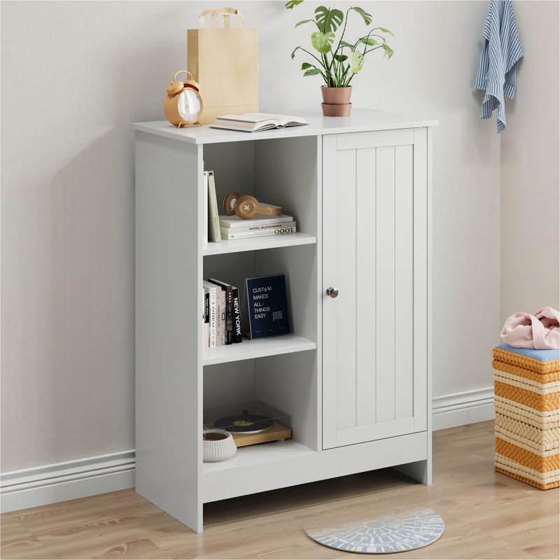 Bathroom Cabinet with 1 Cabinet, 3 Open Compartments and Adjustable Shelves