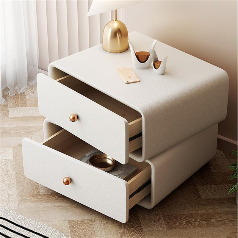 19.68" Wide Modern Nightstand with 2 Drawers, Bedside Table,Artificial Leather Surface,The Upper Drawer can be Rotated.