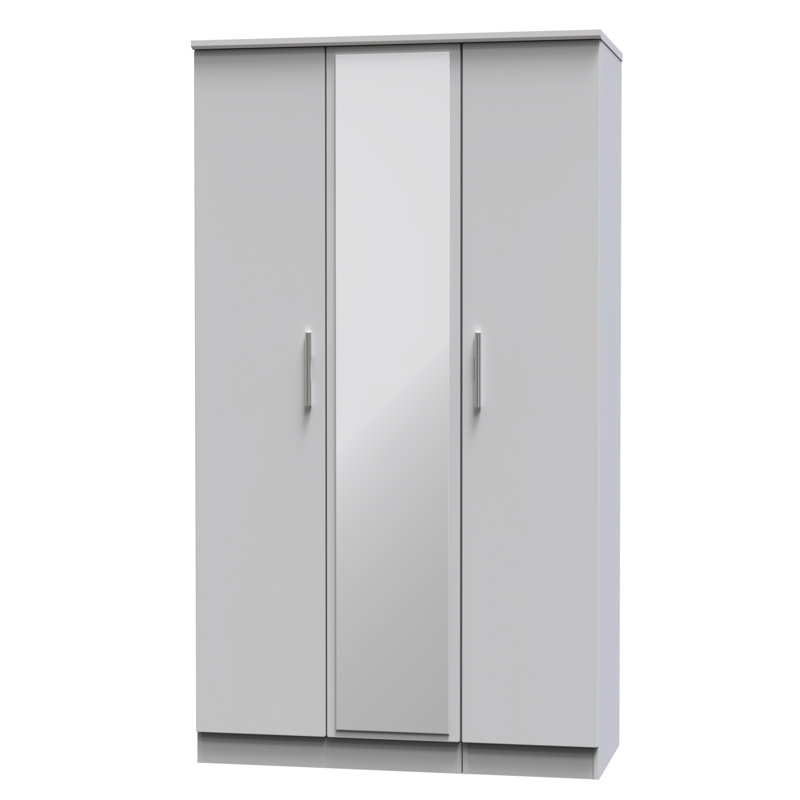 Borgeson Triple Mirror Wardrobe , Grey Matt