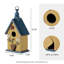 Maison d'oiseaux en bois massif délavé avec abeilles et fleurs, jaune délavé, H 12,25 po