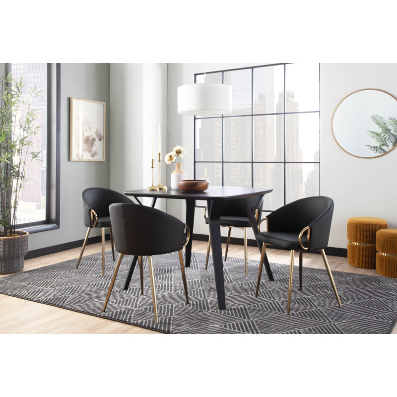 Josie 19.25" Faux Leather Upholstered Armchairs, Black, Gold