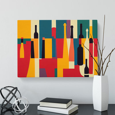 Wine Bottle Retro Art Vol.5 Abstract - Wrapped Canvas Print