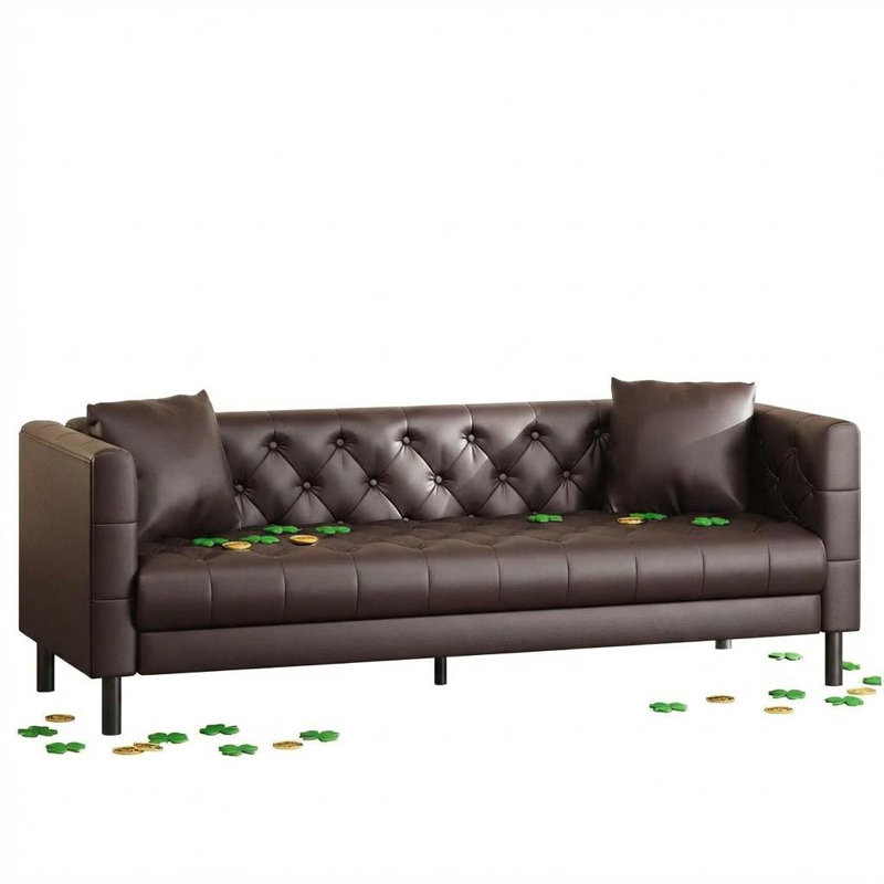 81 in PU Leather Couch for Living Room, Modern Sofa Couch with Deep Seat and 2 Pillows, Handmade Button Tufted 3 Seater Sofa,Faux Leather Sofa for Apartment, Office.