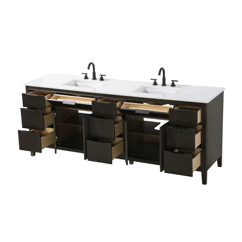 Meuble-lavabo double 84 po en chêne chocolat, Chêne chocolat