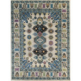 Ivory Hand-Knotted Wool Stacked Diamond Motif Classic Traditional Modern Contemporary Carpet Rug