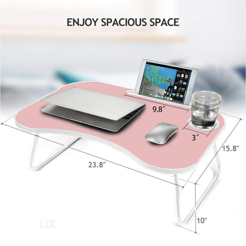 Portable Pink Laptop Stand For Bed With Cup Groove, Foldable Design For Easy Carrying And Comfortable Use Anywhere