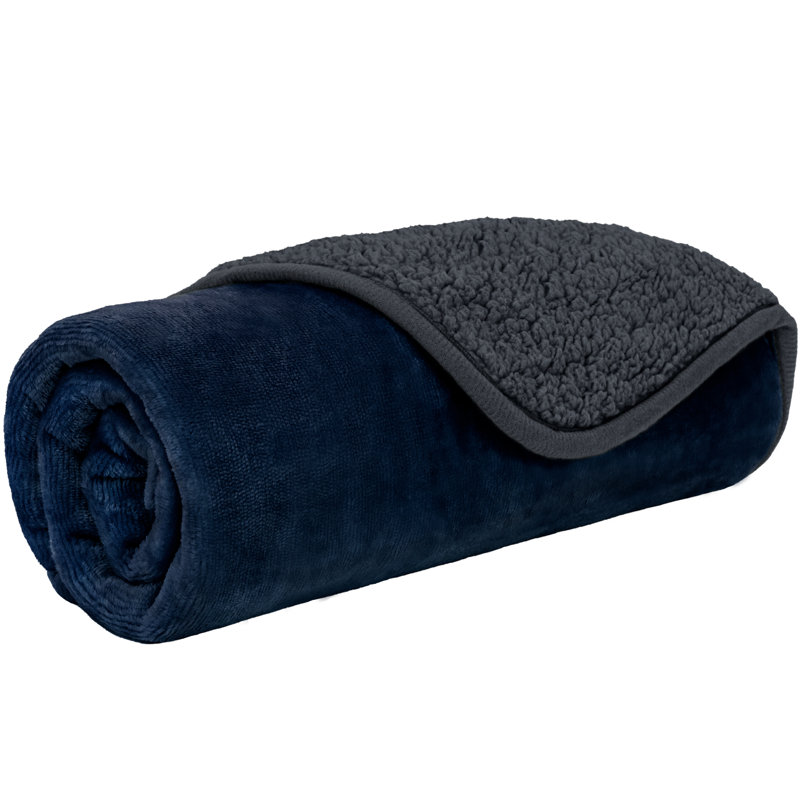 Medium Blue and Charcoal Waterproof Reversible Pet Blanket