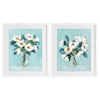 Ensemble de 2 vases encadrés sous verre Magnolia Blossom, design par Janet Tava