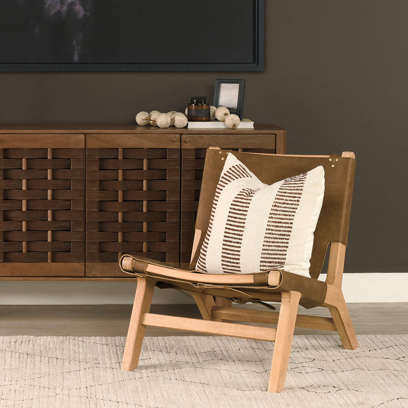 Coucher Genuine Leather Accent Chair, Brown Genuine Leather, Brown