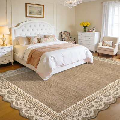 Tapis contemporain à motif floral, 2,44 x 3,05 m, brun, pliable et lavable, en imitation laine polyester avec envers antidérapant en TPR, surface douce et dense, idéal pour le salon, la chambre, la salle à manger et la décoration intérieure.