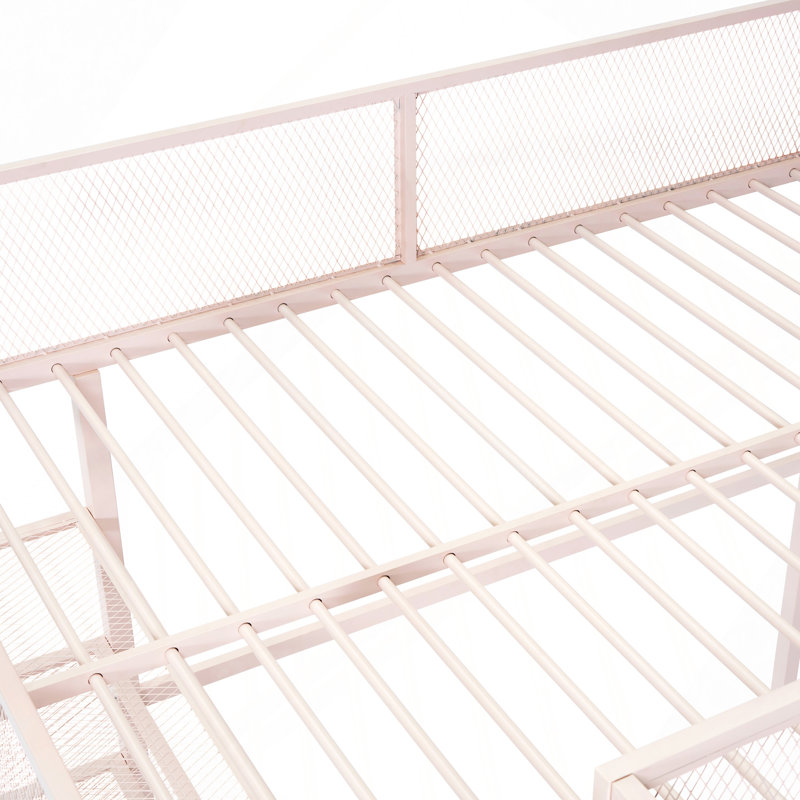 Lit mezzanine double en métal avec tablettes à 4 niveaux et rangement, Rose