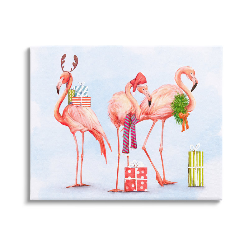 Cadeau donnant des flamants roses, vacances charmantes d'oiseaux noirs, estampe numérique encadrée, art texturé par Ziwei Li