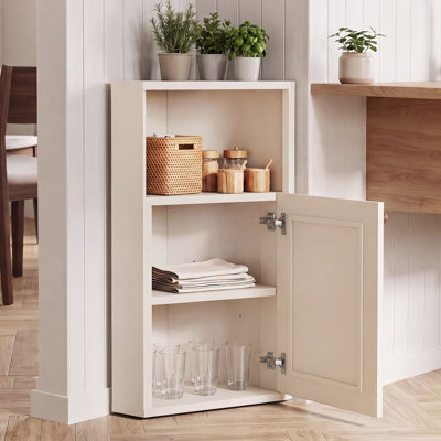 Meuble de coin de salle de bain OMCMUU avec portes et étagère réglables, 81 cm de hauteur. Petite armoire de coin gain de place avec porte en rotin, en bois d'ingénierie, idéale pour le salon ou la cuisine. Couleur : blanc.